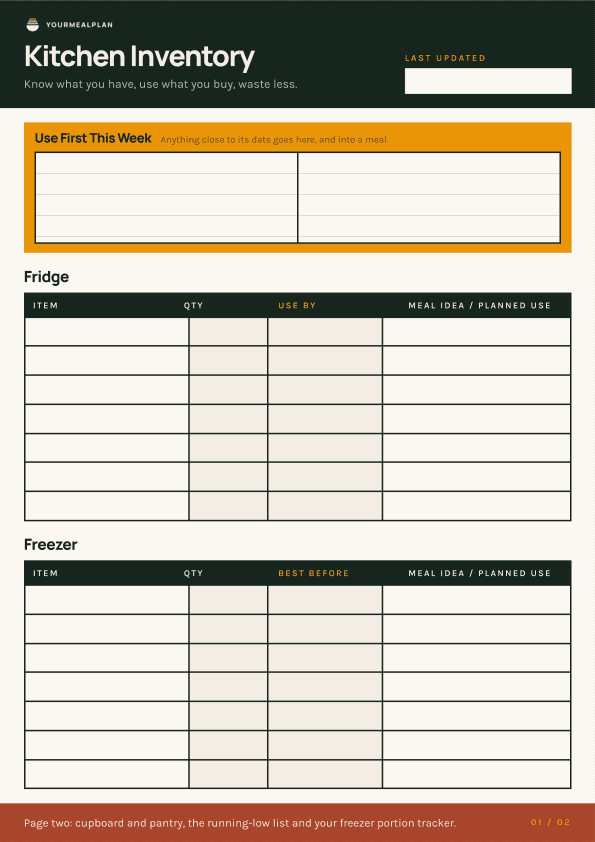 Preview of the Fridge & Freezer Inventory printable