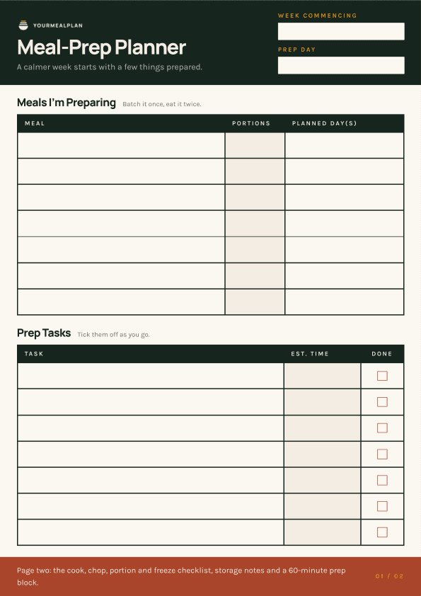 Preview of the Meal-Prep Planner printable